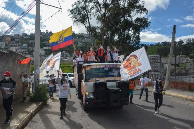 Andrés Arauz est le candidat du parti Fuerza Compromiso Social à l’élection présidentielle en Equateur, le 6 janvier à Quito.