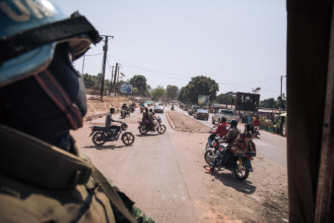 Une patrouille de casques bleus dans les rues de Bangui, le 25 décembre 2020.