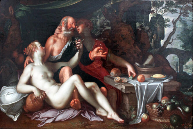 Loth et ses filles, par Joachim Wtewael, 1630 (Gemäldegalerie, Berlin). Dans la Genèse, les filles de Loth n’hésitent pas à se livrer à une relation sexuelle avec leur père, non sans l’avoir préalablement enivré.