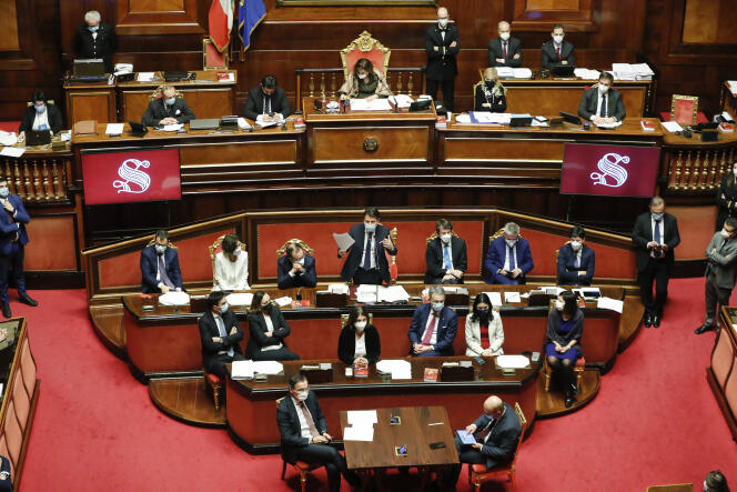 Le premier ministre italien, Giuseppe Conte, au Sénat, à Rome, le mardi 19 janvier.