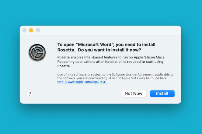 La première fois que vous essaierez d’exécuter une application Intel sur un Mac équipé de la puce Apple, vous serez invité à installer le logiciel de traduction Rosetta 2. Les applications Intel peuvent mettre un certain temps à s’ouvrir la première fois car macOS doit les transposer, mais pour le reste, Rosetta est invisible la plupart du temps.