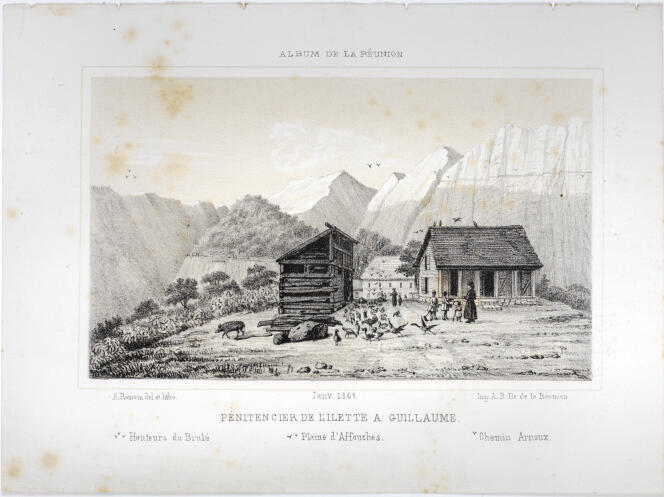 Gravure de 1809 du pénitencier pour enfants de l’îlet à Guillaume, à La Réunion. L’artiste a travaillé sur la base de descriptions.