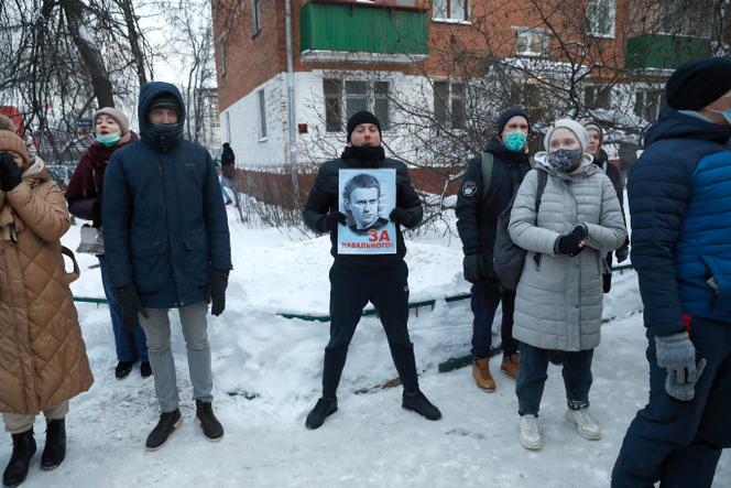 Supporters of opponent Alexei Navalny in Khimki, outside Moscow, Russia on January 18, 2021.