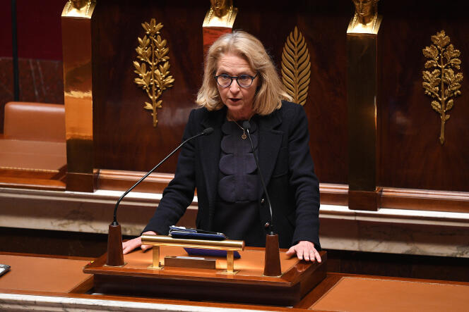 Laure de La Raudière s’exprime devant l’Assemblée nationale, à Paris, le 28 avril 2020.