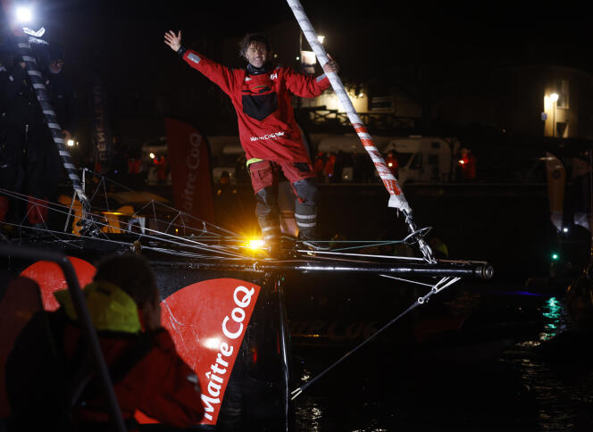 Sailing - Vendee Globe - Les Sables-d'Olonne, France - January 28, 2021 Maître CoQ IV's skipper Yannick Bestaven celebrates REUTERS/Stephane Mahe