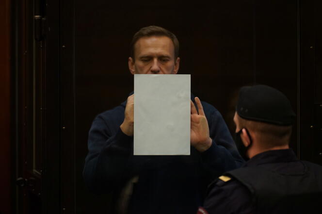 Opposition leader Alexei Navalny in court in Moscow, Russia, February 2, 2021.