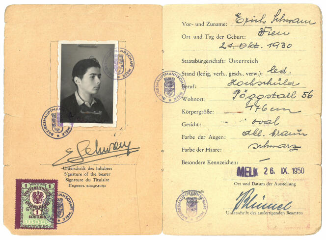 Carte d’identité autrichienne d’Erich Schwam, retrouvée par le maire du Chambon-sur-Lignon et son adjointe à la culture, dans l’enveloppe laissée à son domicile.