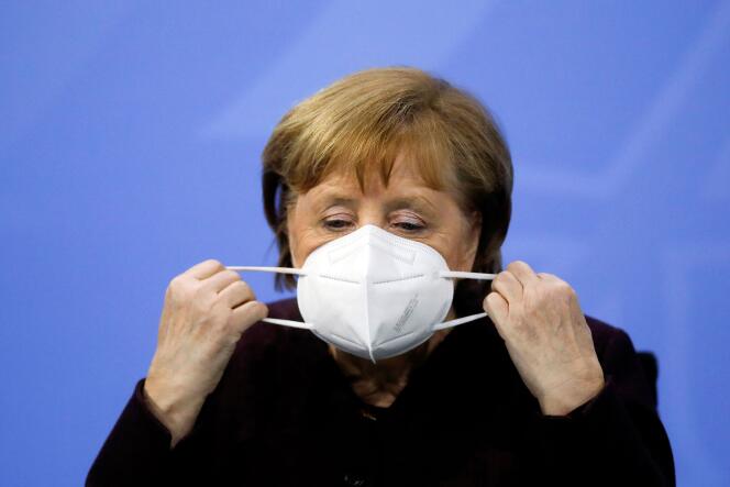 Angela Merkel lors d’une conférence de presse à Berlin le 10 février.