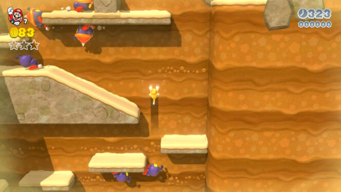 Mario-chat laisse des traces de griffes sur les murs dans « Super Mario 3D World ».