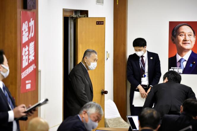 Le président du comité d’organisation des Jeux olympiques de Tokyo, Yoshiro Mori, au siège du Parti libéral-démocrate à Tokyo, le 2 février.