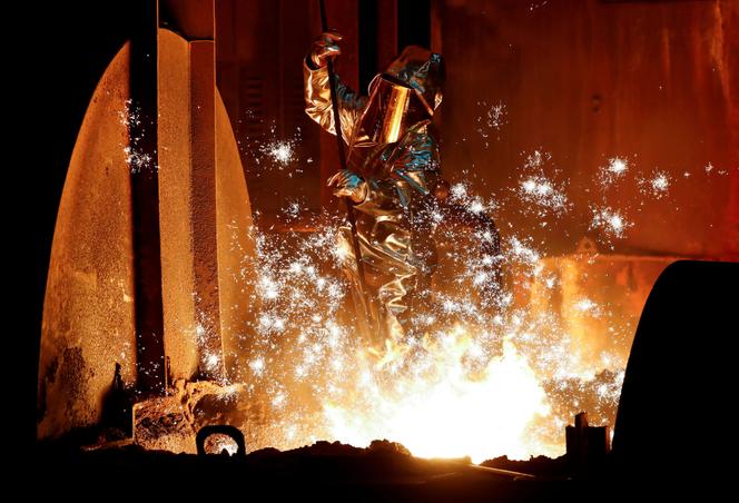 Dans l’aciérie ThyssenKrupp de Duisbourg (Rhénanie-du-Nord-Westphalie, ouest de l’Allemagne), le 28 janvier 2019.