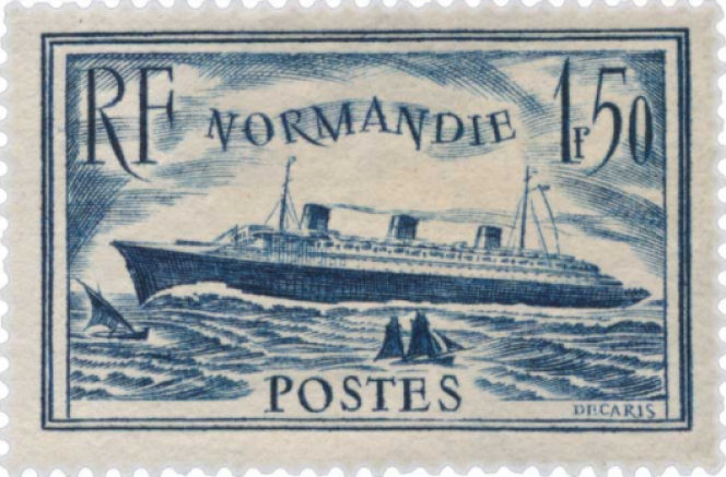 Le « Normandie », timbre dessiné et gravé en taille-douce par Albert Decaris. Emis en 1935.