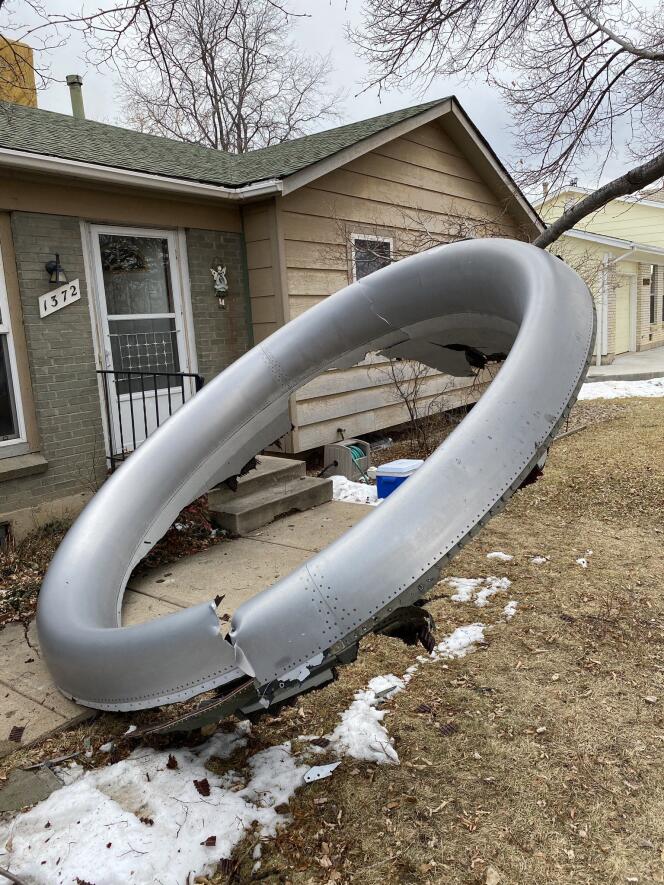 A large piece of airplane landed in the middle of a garden in Broomfield, a suburb of Denver, Colorado.