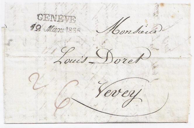 Lettre de Genève pour Vevey, de 1835.