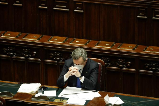 Mario Draghi, au Parlement italien, à Rome, le 18 février 2021.