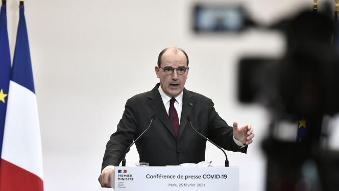 Le premier ministre, Jean Castex, fait un point sur la pandémie, le 25 février, à Paris.