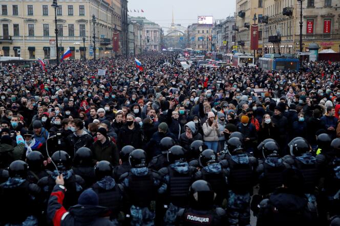 Une manifestation de soutien à Alexeï Navalny à Saint-Pétersbourg, début janvier.