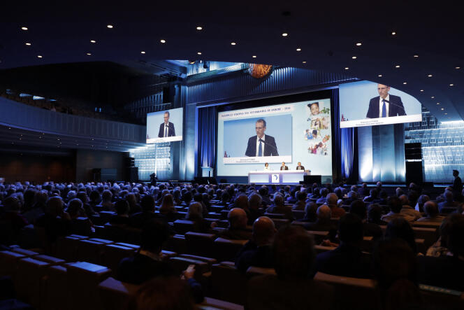 Le PDG de Danone, Emmanuel Faber, s’exprime lors de l’assemblée générale des actionnaires du groupe, à Paris, en avril 2018.