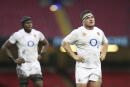 England's Jamie George, right and England's Maro Itoje reacts after Wales scored their second try during the Six Nations rugby union match between Wales and England at the Millennium stadium in Cardiff, Wales, Saturday, Feb. 27, 2021. (David Davies/Pool Via AP)