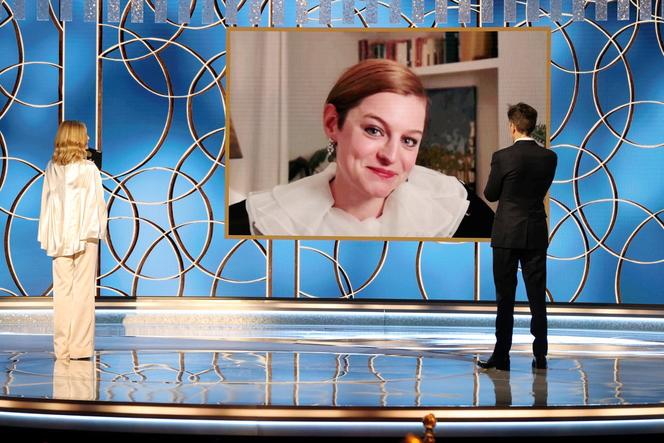 Emma Corrin remporte le Golden Globe de la meilleure actrice dans une série dramatique pour « The Crown », le 28 février.