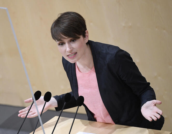 Sigrid Maurer, présidente du groupe des Verts au Parlement autrichien, lors d'une session à Vienne, le 13 mai 2020.