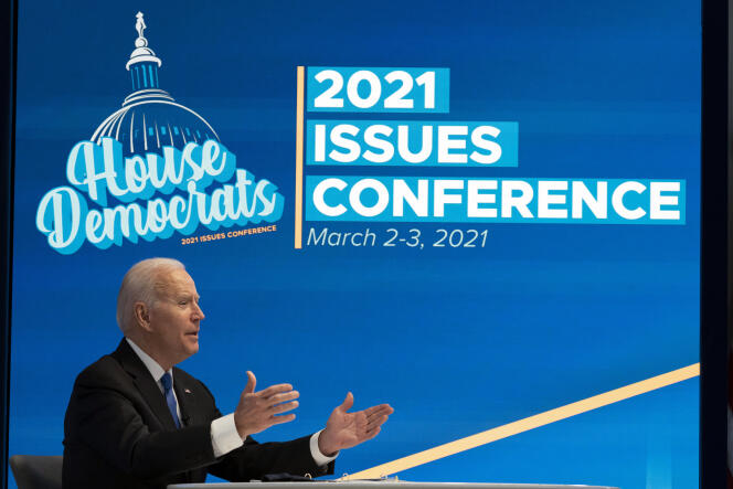 Le président démocrate, Joe Biden, lors d’une réunion virtuelle à Washington, le 3 mars.
