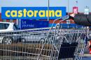 A shopper pushes a trolley outside a store of DIY retail giant Castorama in the northern French city of Lille on March 3, 2018. - According to reports on March 1, The Kingfisher Group has announced the removal of some 450 administrative jobs within the Castorama and Brico Dépôt stores in France, including 229 accounting positions. (Photo by PHILIPPE HUGUEN / AFP)
