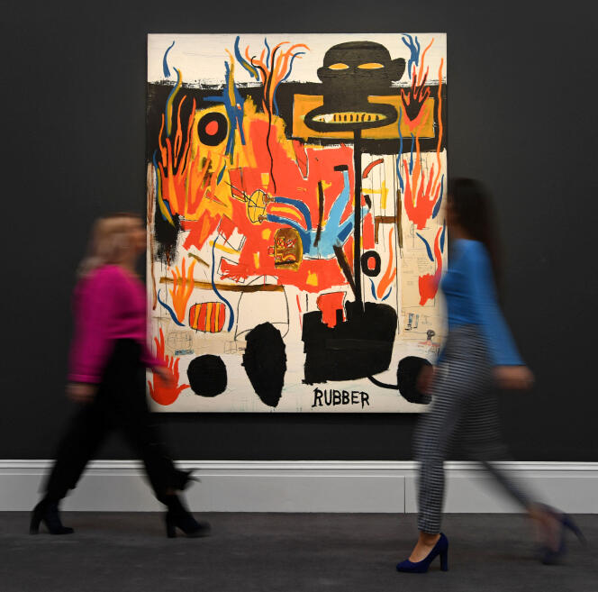 « Rubber » (1985), de l’artiste américain Jean-Michel Basquiat, lors d’une vente aux enchères d’art contemporain organisée par Sotheby’s, à Londres, le 7 février 2020.