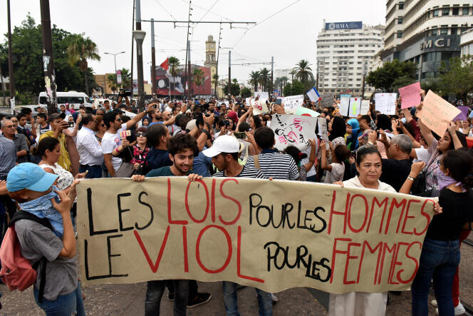 Lors d’une manifestation contre les violences faites aux femmes, à Casablanca, en août 2017.