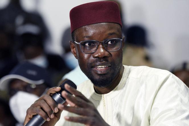L’opposant sénégalais Ousmane Sonko lors d’une conférence de presse à Dakar, le 8 mars 2021.