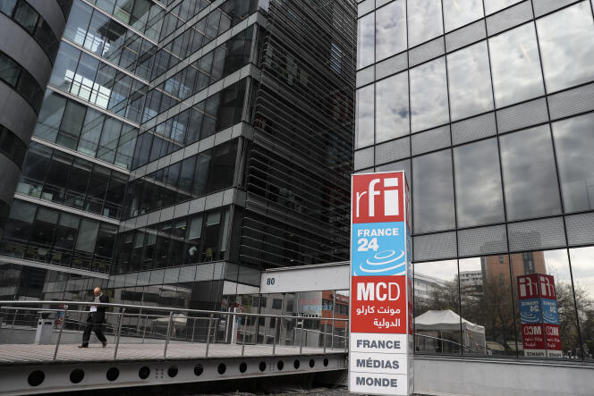 Le siège du groupe France Médias Monde, qui comprend Radio France Internationale (RFI), la chaîne d’information France 24 et Monte Carlo Doualiya (MCD), une radio française arabophone, à Issy-les-Moulineaux, près de Paris, en avril 2019.