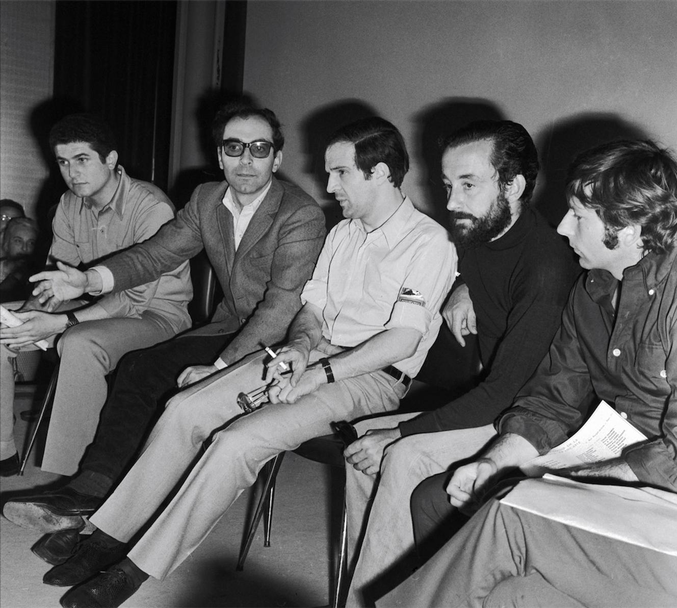 Claude Lelouch, Jean-Luc Godard, François Truffaut, Louis Malle et Roman Polanski au festival de Cannes, en 1968.
