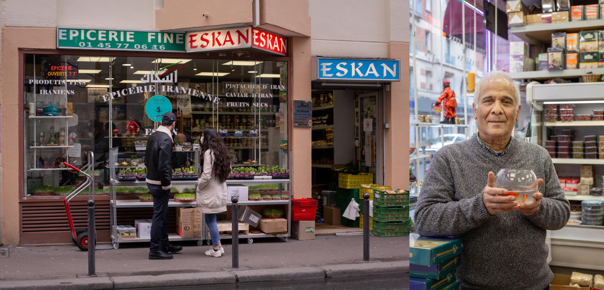 Monsieur Varam, propriétaire de l’épicerie Eskan, rue des Entrepreneurs, à  Paris, dans le 15e arrondissement. On s’y presse pour acheter le nécessaire de la fête de Norouz.