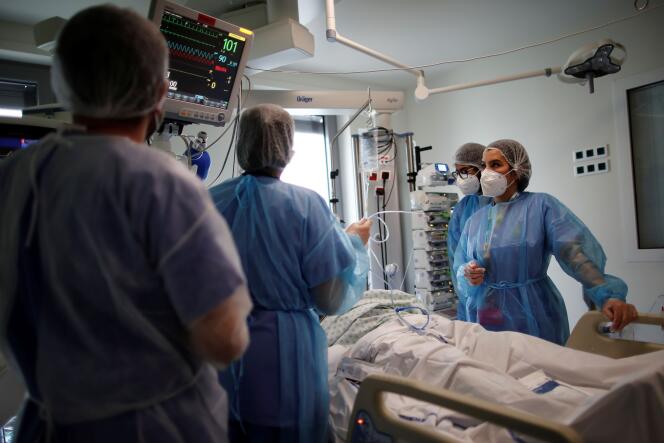 L’unité de soins intensifs de l’hôpital de Melun-Sénart, en Ile-de-France, le 8 mars.