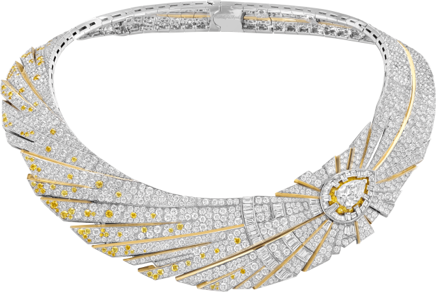 Collier et bague Halley avec motifs interchangeables, en or blanc, or jaune, diamants blancs et diamants jaunes, Van Cleef & Arpels.