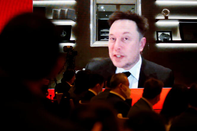 Elon Musk en visioconférence à Shanghai, le 20 mars 2021.