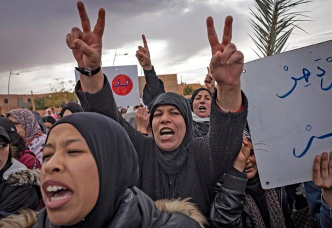 Des agricultrices marocaines manifestent à Figuig, le 18 mars 2021.