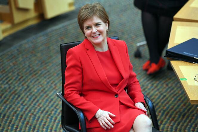 Nicola Sturgeon, la première ministre de l’Ecosse, au Parlement écossais, à Edimbourg, le 18 mars 2021.