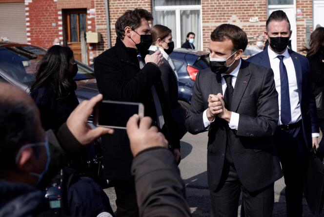 Emmanuel Macron, le 23 mars à Valenciennes (Nord).