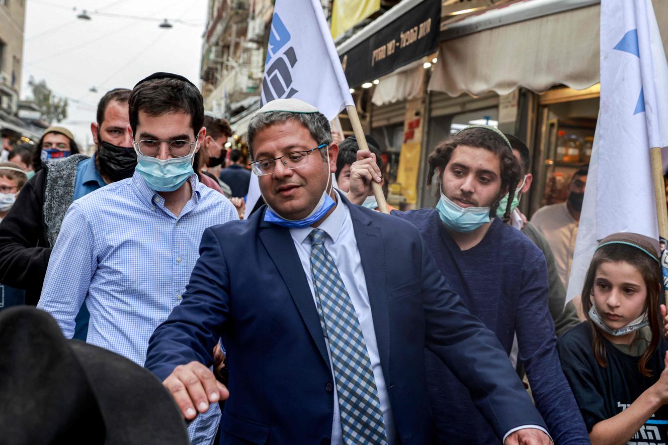 Itamar Ben Gvir (centro), líder del partido extremista judío Otzma Yehudit, el 22 de marzo en Jerusalén.