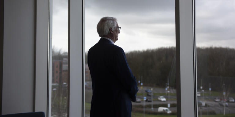 Professor Jon Heylings, 
Chairman and Chief Scientific Officer at 
Dermal Technology Laboratory Ltd, stands for a portrait in his office building at Keele University Science and Innovation Park in Newcastle-under-Lyme, England, on March 15, 2021. Professor Heylings used to work at ICI and Syngenta, on the paraquat chemical, and is now a whistleblower for alleged failings in making the product safer for use.

Philip Hatcher-Moore for Le Monde