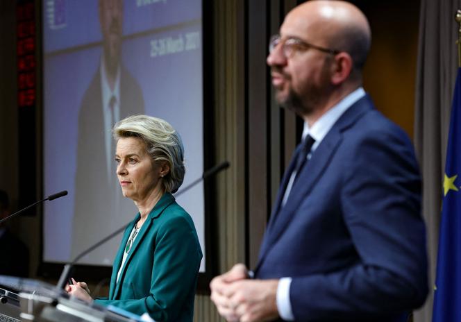Le président du Conseil européen Charles Michel et la présidente de la Commission européenne Ursula von der Leyen ont livré une conférence de presse à Bruxelles, jeudi 25 mars.