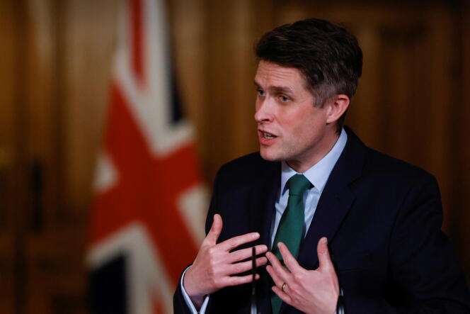 Gavin Williamson, le ministre de l’éducation britannique, le 24 février, lors d’une conférence de presse virtuelle au 10, Downing Street, à Londres.