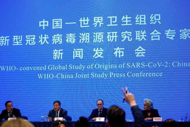 Conférence de presse en parallèle de l’étude conjointe entre l’Organisation mondiale de la santé et la Chine dans un hôtel de Wuhan, province du Hubei (Chine), le 9 février 2021.