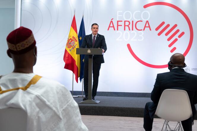 Le premier ministre espagnol, Pedro Sanchez, lors de la présentation du plan « Focus Afrique 2023 », à Madrid, le 29 mars 2021.
