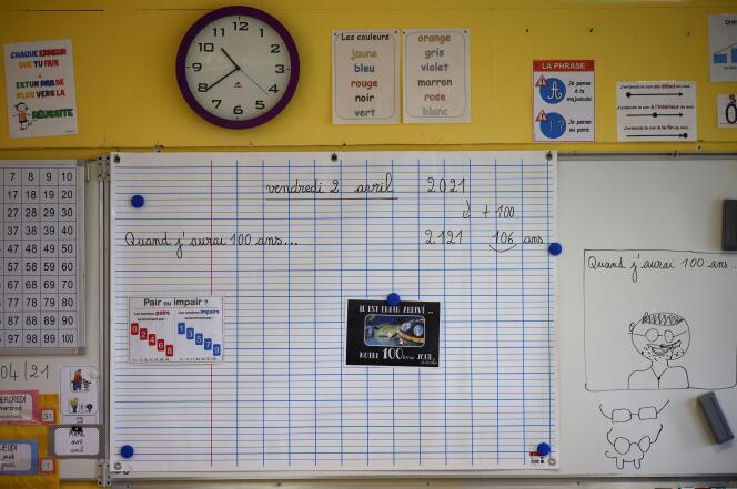 Dans une classe d’une école privée de Saint-Sebastien-sur-Loire ( Loire-Atlantique), le 2 avril.