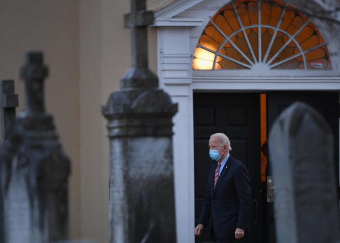 Le président Joe Biden, à la sortie de l’église catholique romaine St. Joseph, le 16 janvier à Wilmington (Delaware).