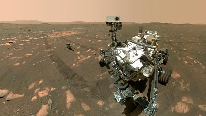 Le rover Perseverance de la NASA, et son drone Ingenuity, le 6 avril sur Mars.