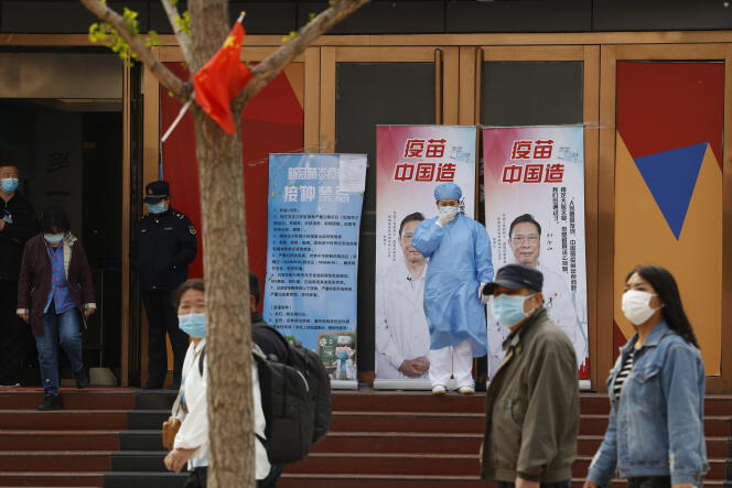 In front of the vaccination center in Beijing, Friday, April 9.