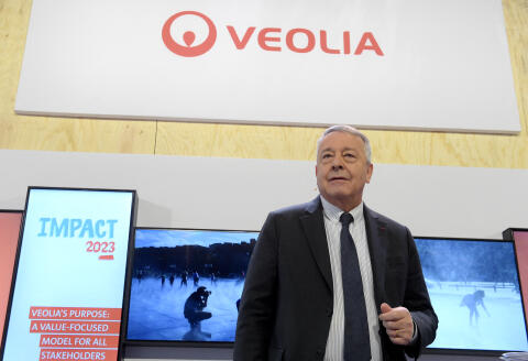 French international water and utilities group Veolia Environnement's head Antoine Frerot talks during the presentation of Veolia's 2019 results and strategic plan "Impact 2023" at Veolia headquarters in Aubervilliers, north of Paris on February 28, 2020. (Photo by ERIC PIERMONT / AFP)